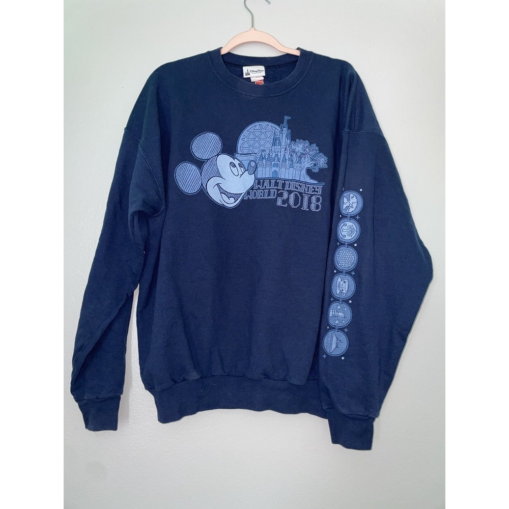 Disney Sweater Unisex Walt Disney World Hanes 2018 XL Navy Blue Long Sleeve Top